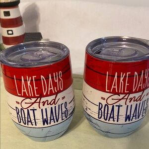 Lake Days and Boat Waves Insulated Tumblers - Red and Blue, price for both.